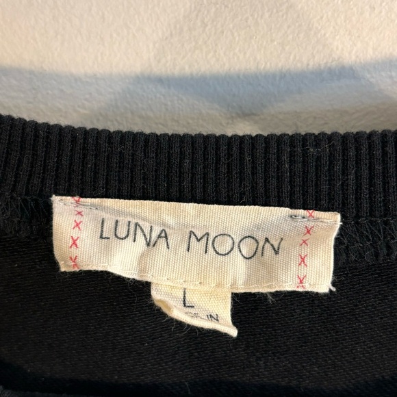LUNA MOON Sz L Tunic Embroidered Long Puff Sleeves Jersey Knit High Low - Picture 3 of 8